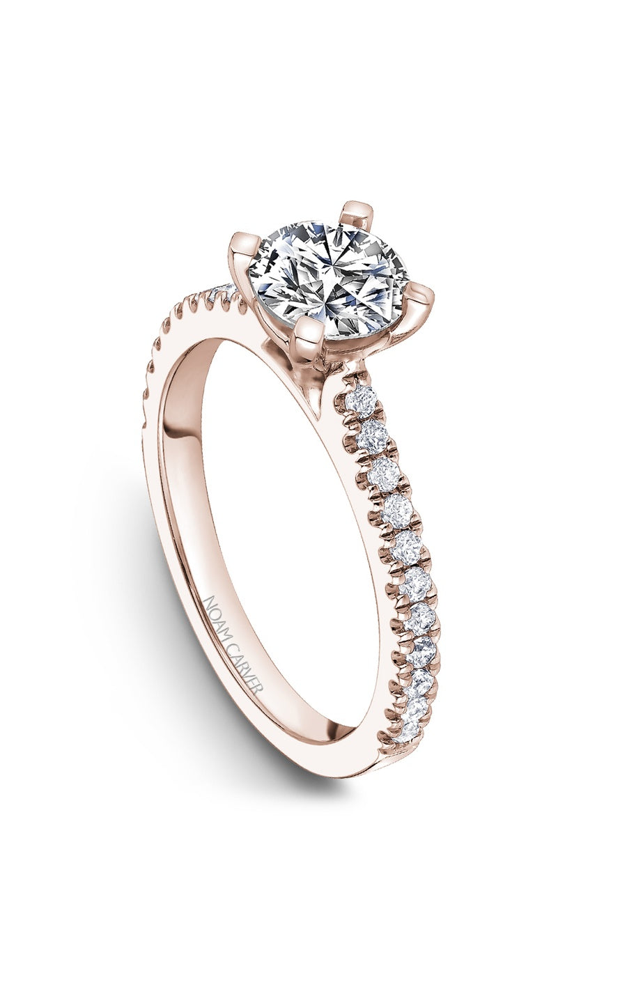 18K Rose Gold Sidestone Round Engagement Ring