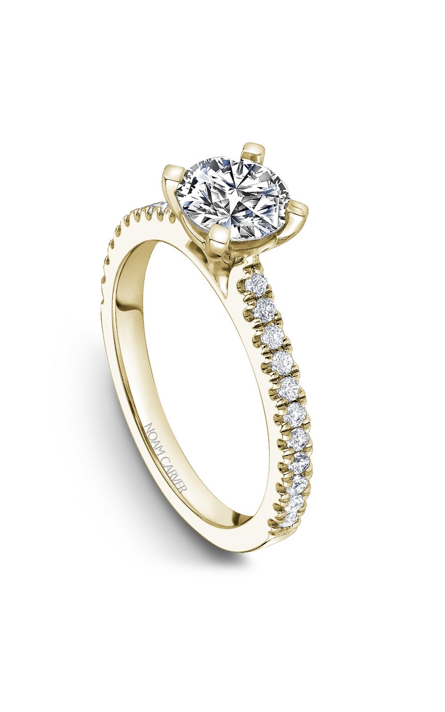 14K Yellow Gold Sidestone Round Engagement Ring