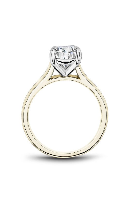 18K White Gold and 18K Yellow Gold Solitaire Round Engagement Ring