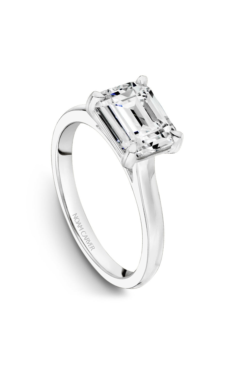 14K White Gold Solitaire Emerald Engagement Ring