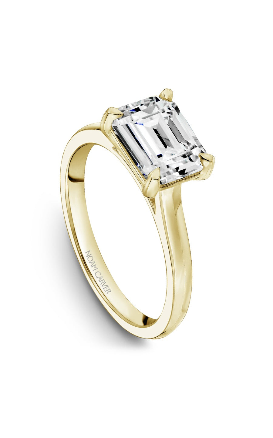 14K Yellow Gold Solitaire Emerald Engagement Ring