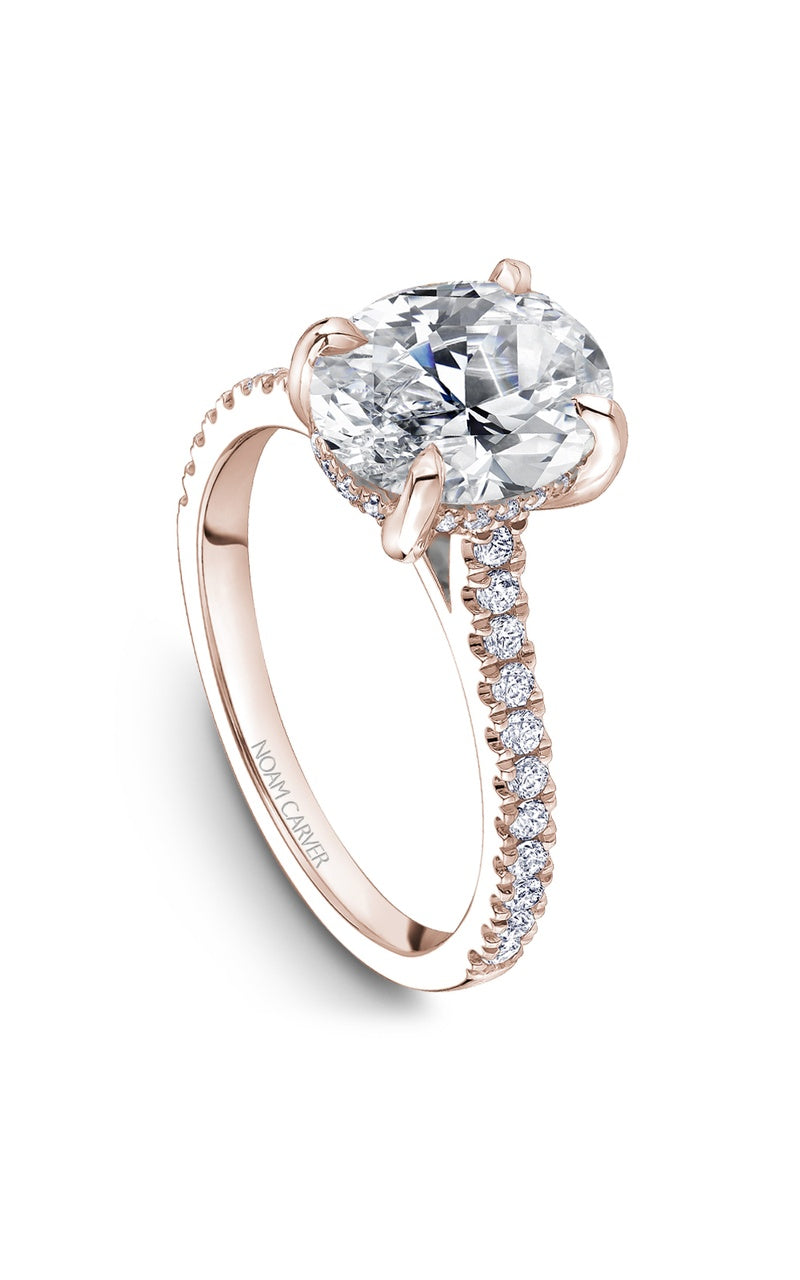 14K Rose Gold Sidestone Oval Engagement Ring