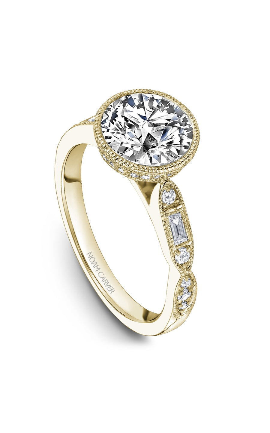 14K Yellow Gold Sidestone Round Engagement Ring
