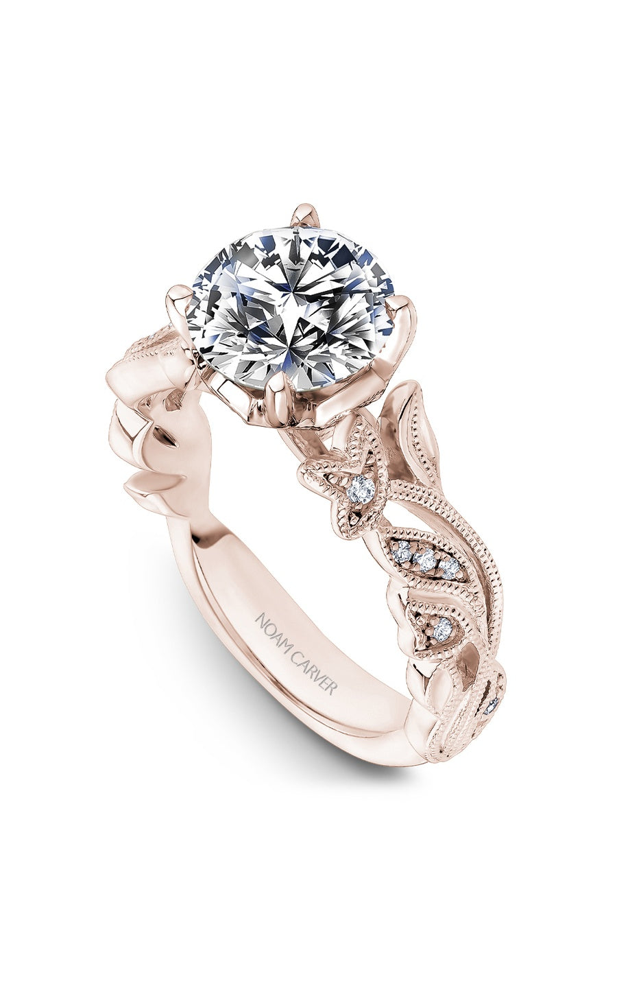 14K Rose Gold Sidestone Round Engagement Ring