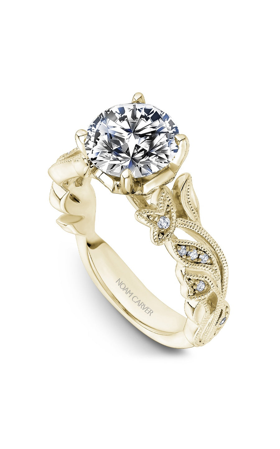 14K Yellow Gold Sidestone Round Engagement Ring