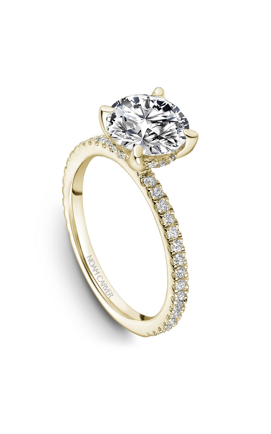 18K Yellow Gold Sidestone Round Engagement Ring