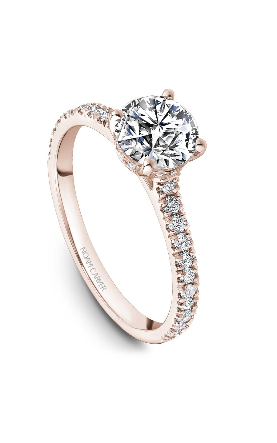 18K Rose Gold Sidestone Round Engagement Ring