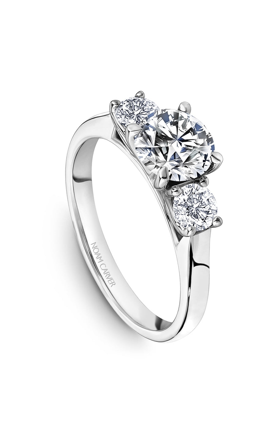 14K White Gold Three Stone Round Engagement Ring