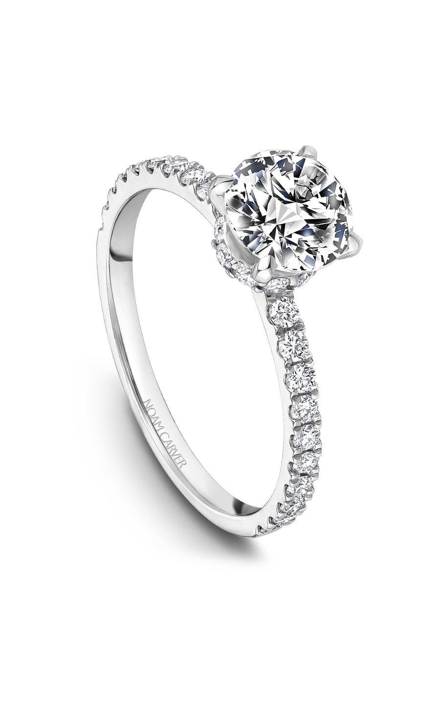 14K White Gold Sidestone Round Engagement Ring