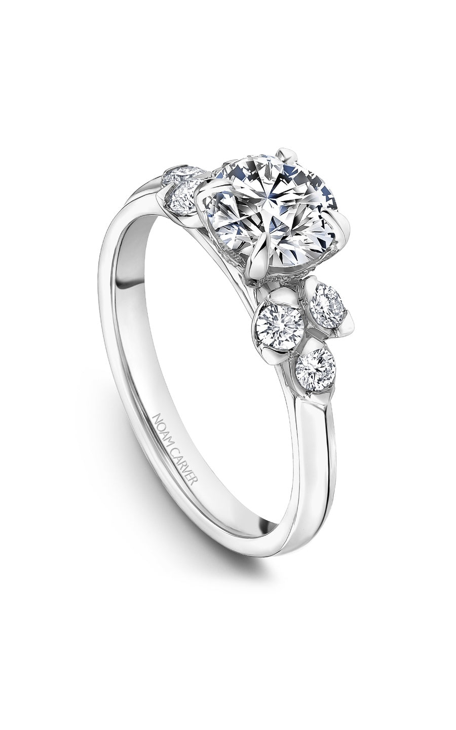 14K White Gold Sidestone Round Engagement Ring