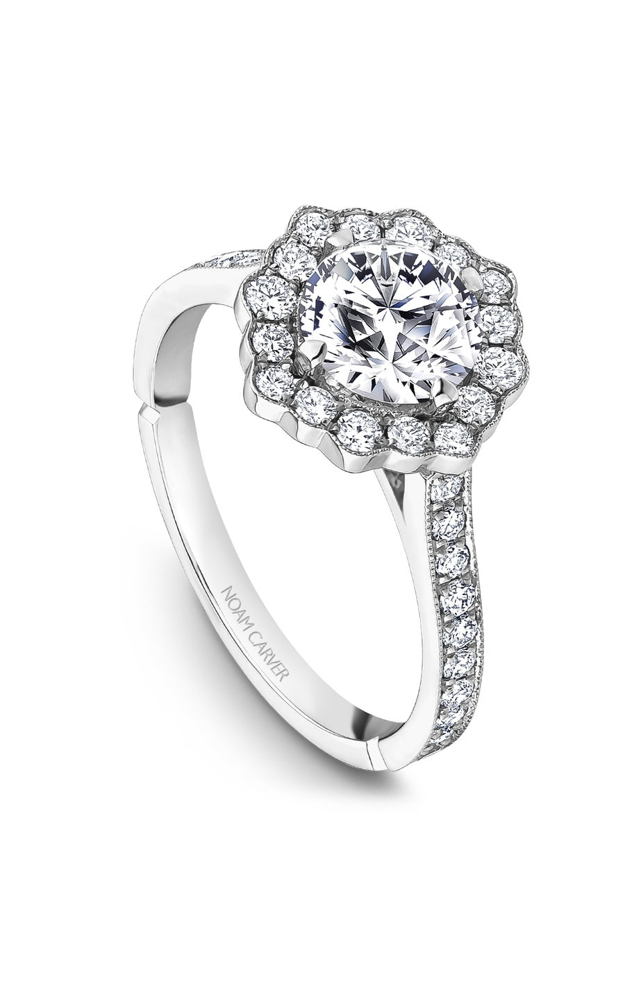 14K White Gold Halo Round Engagement Ring