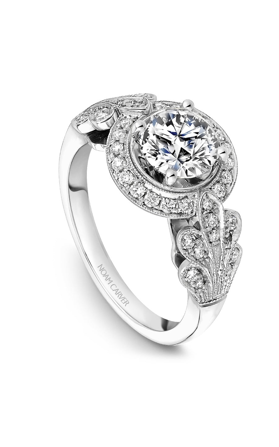 14K White Gold Halo Round Engagement Ring