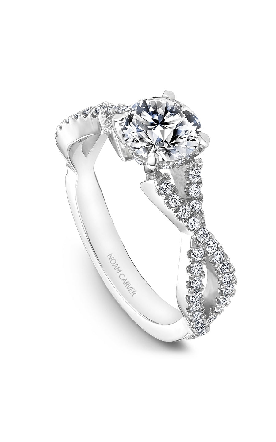 14K White Gold Sidestone Round Engagement Ring