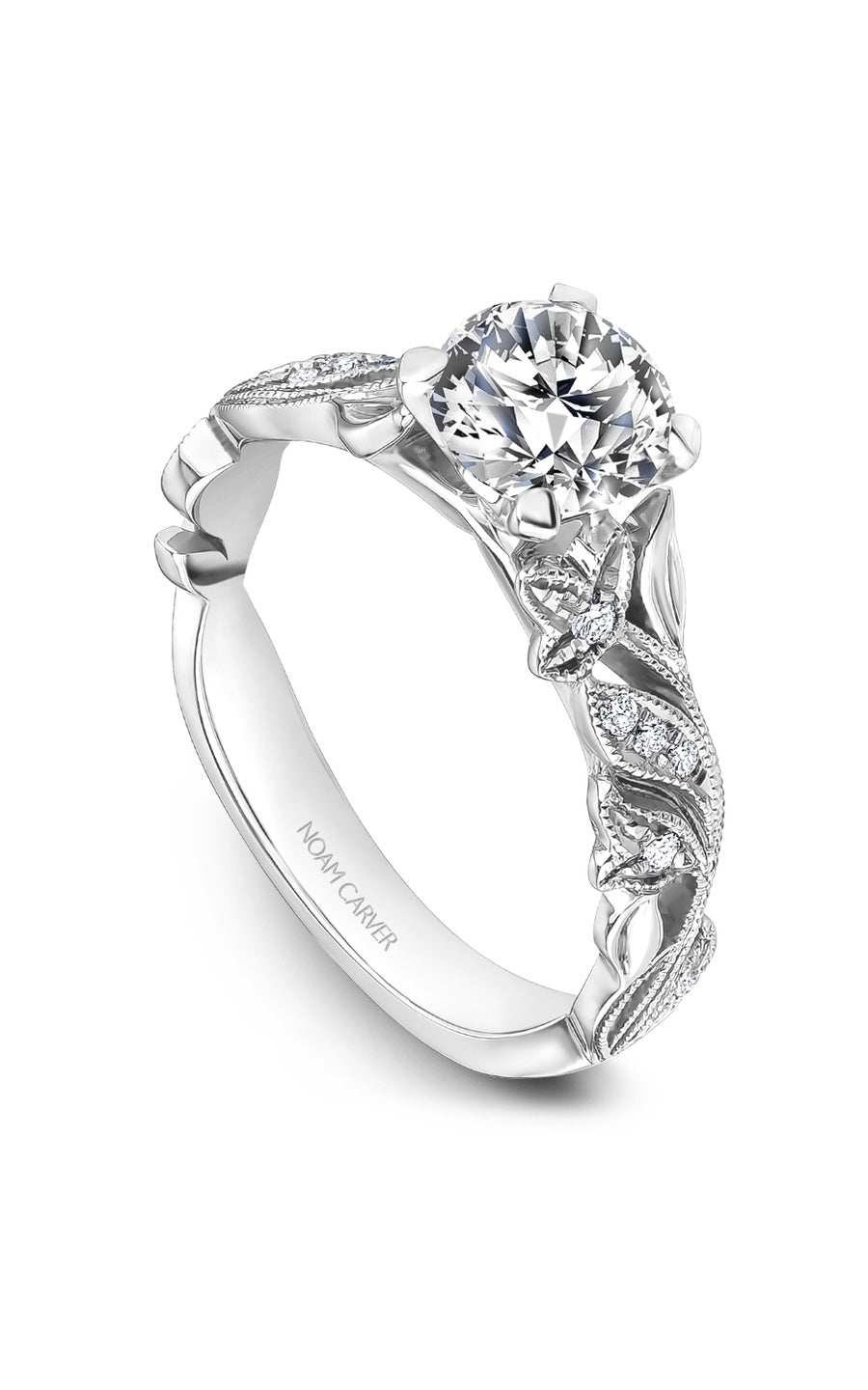 14K White Gold Sidestone Round Engagement Ring