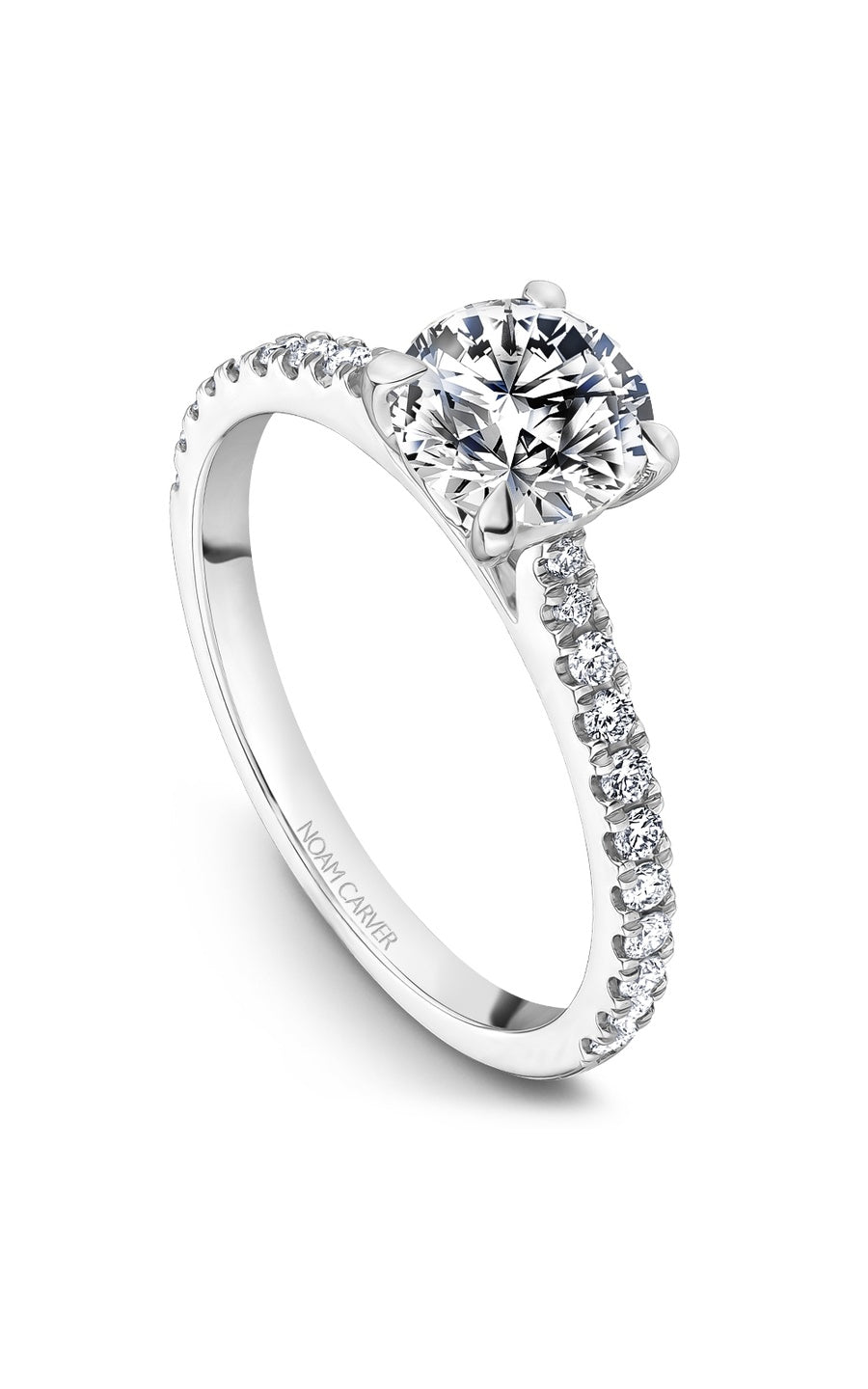 14K White Gold Sidestone Round Engagement Ring