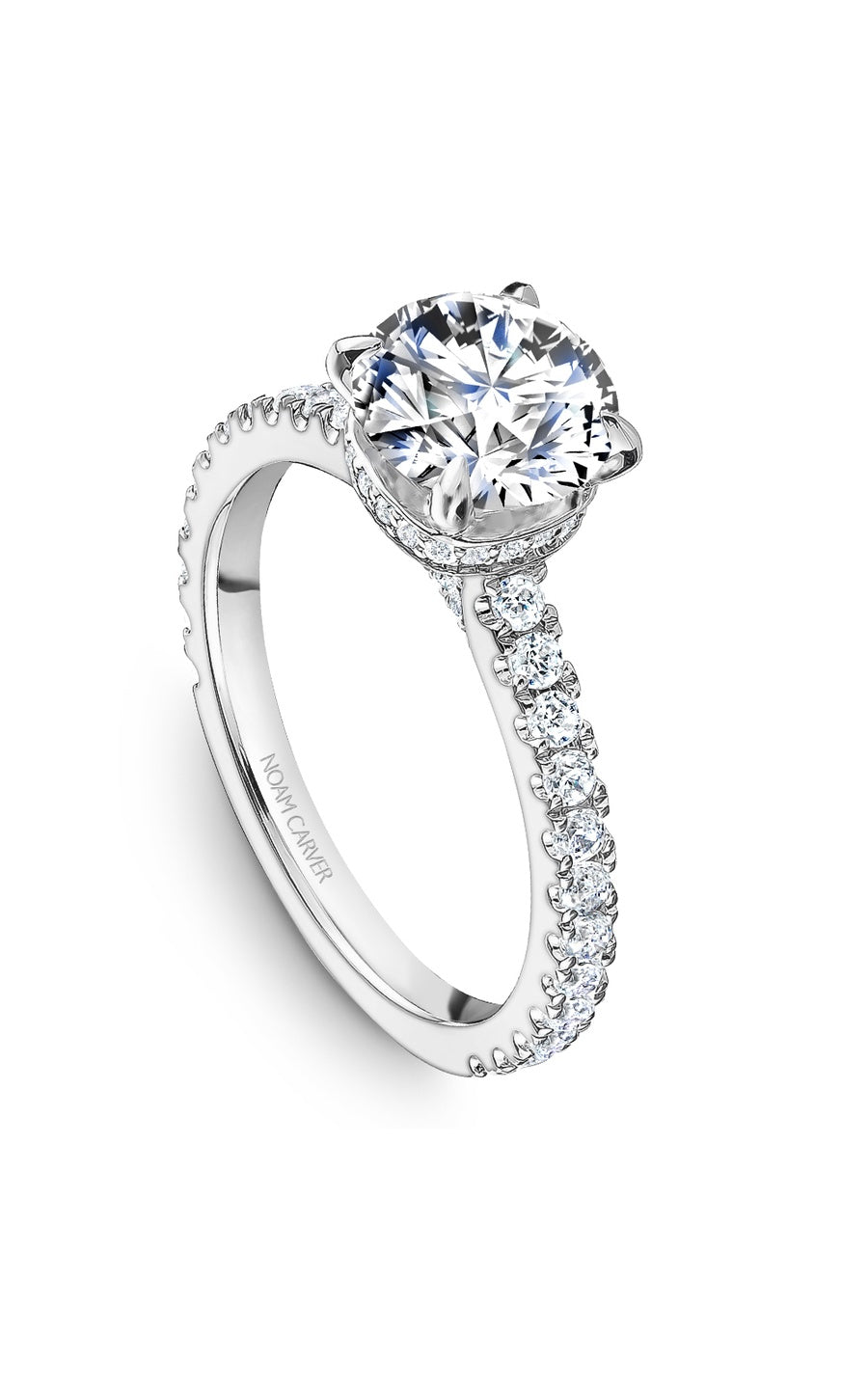 14K White Gold Sidestone Round Engagement Ring
