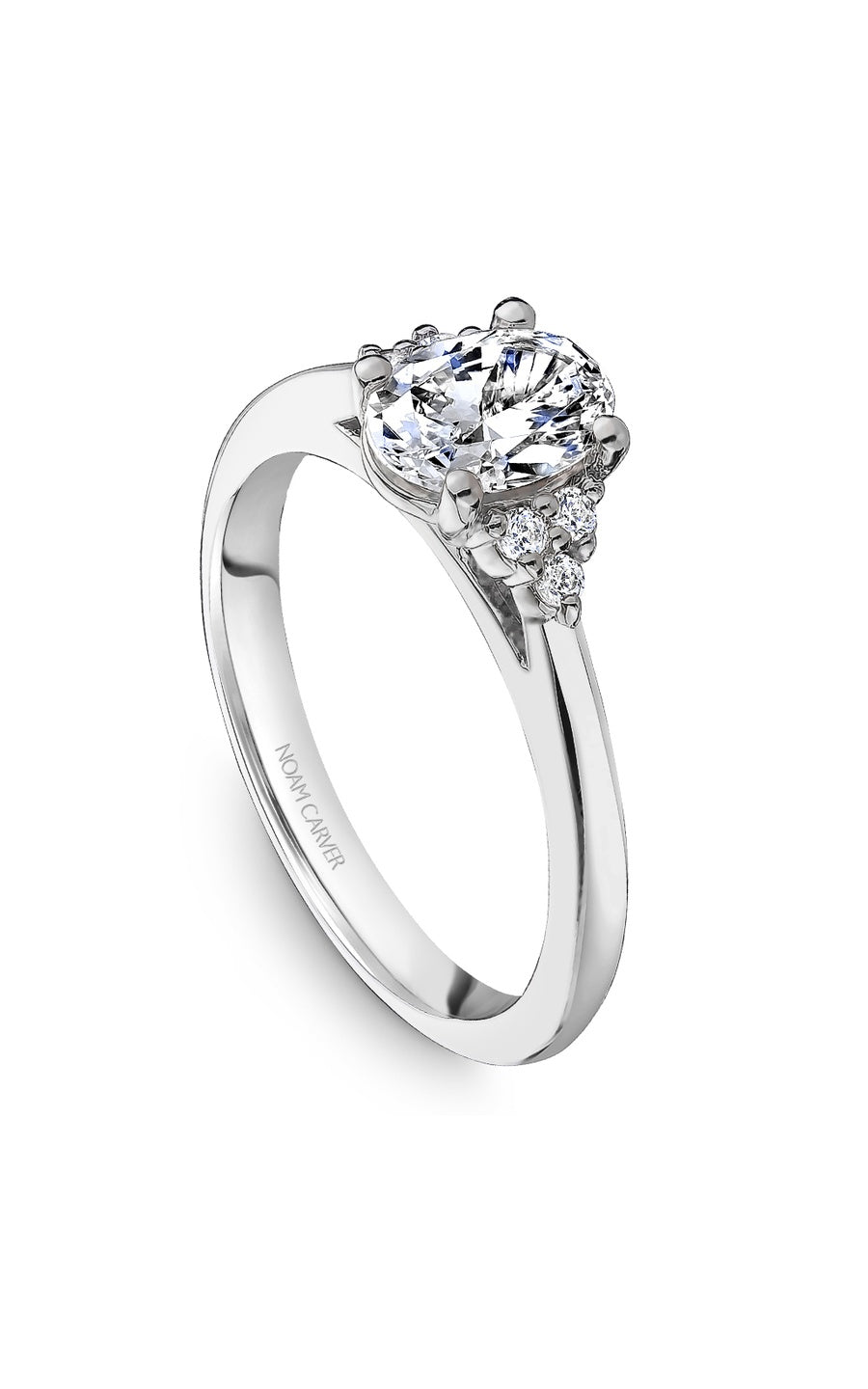 14K White Gold Sidestone Oval Engagement Ring