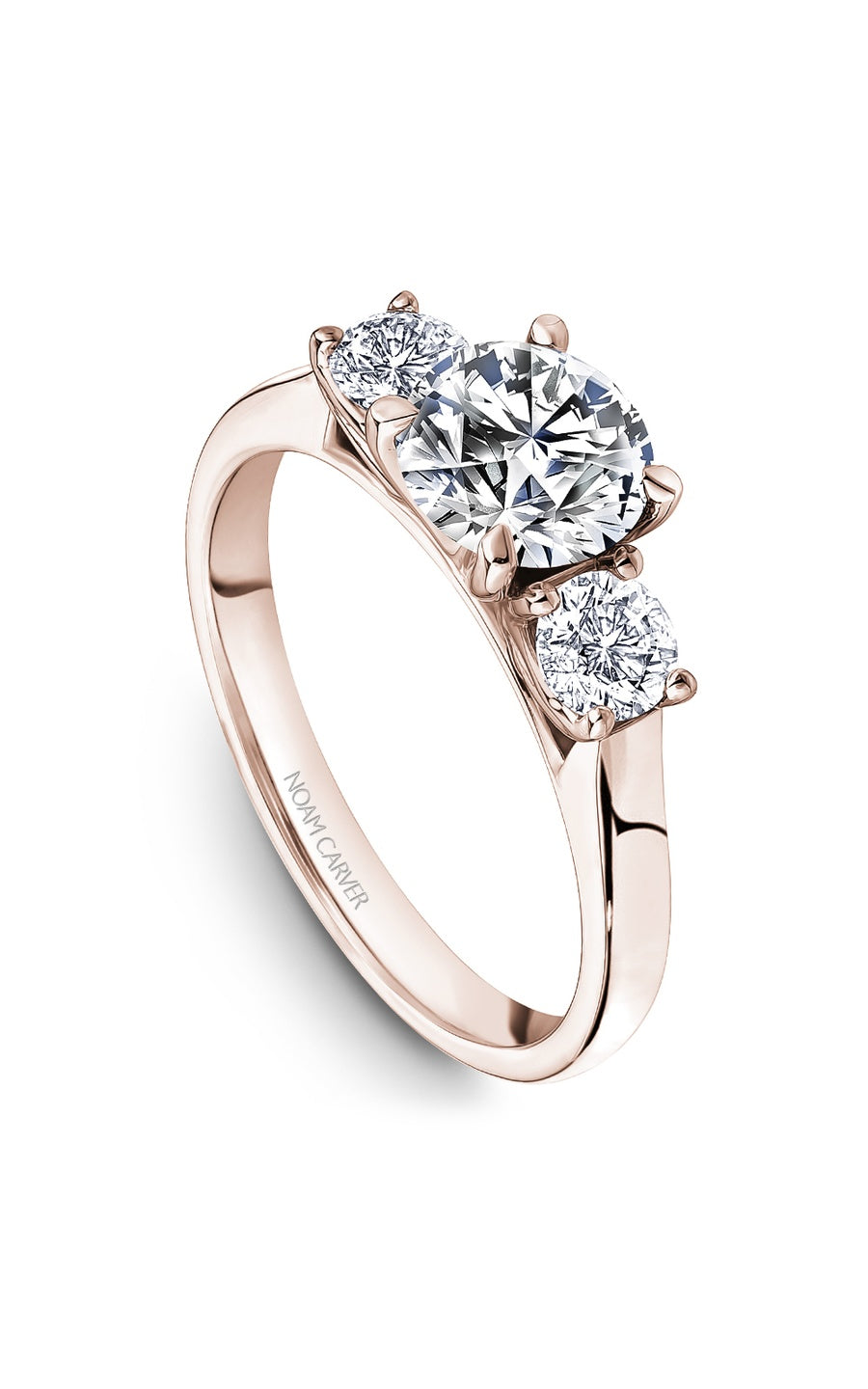 14K Rose Gold Three Stone Round Engagement Ring