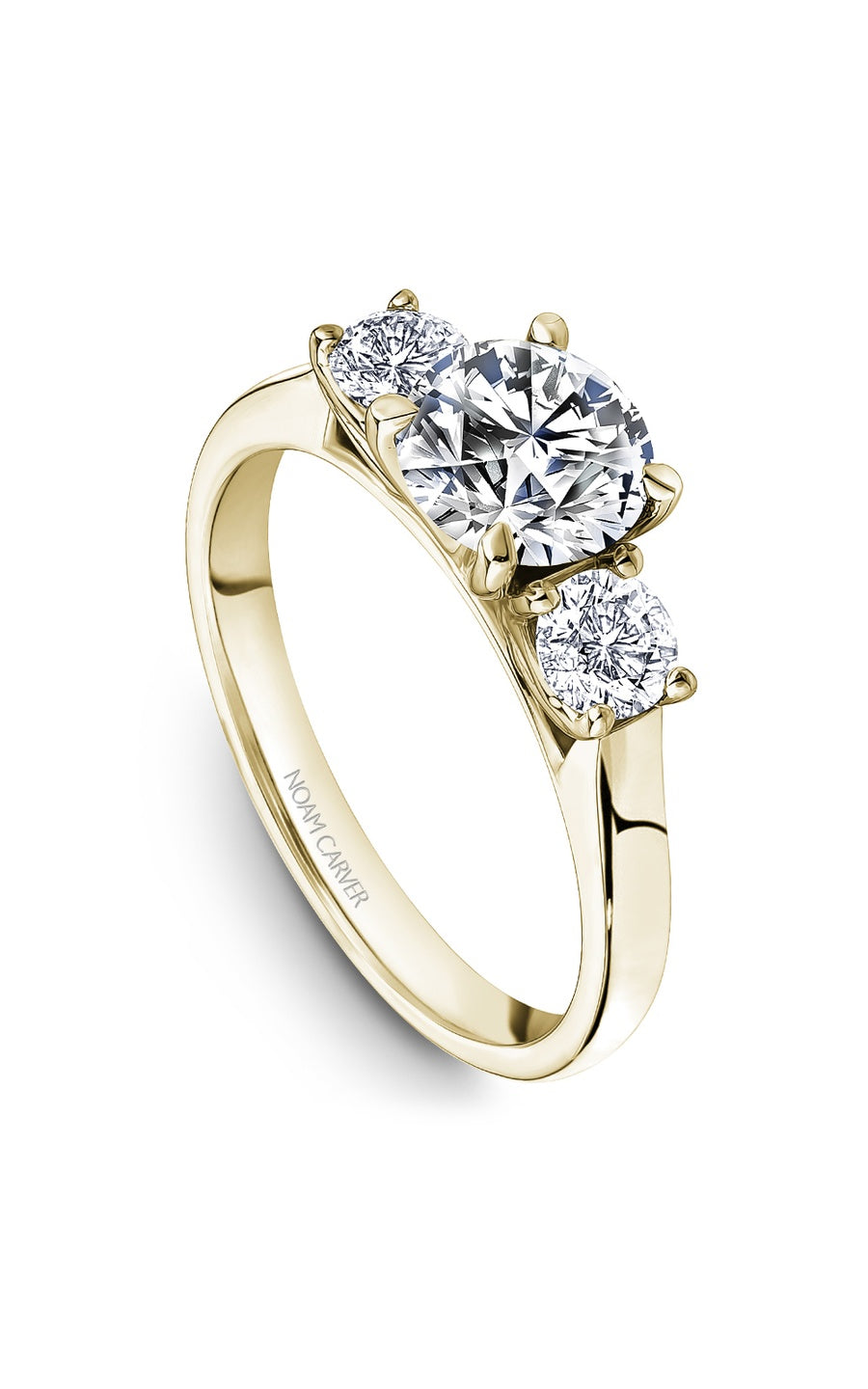 14K Yellow Gold Three Stone Round Engagement Ring