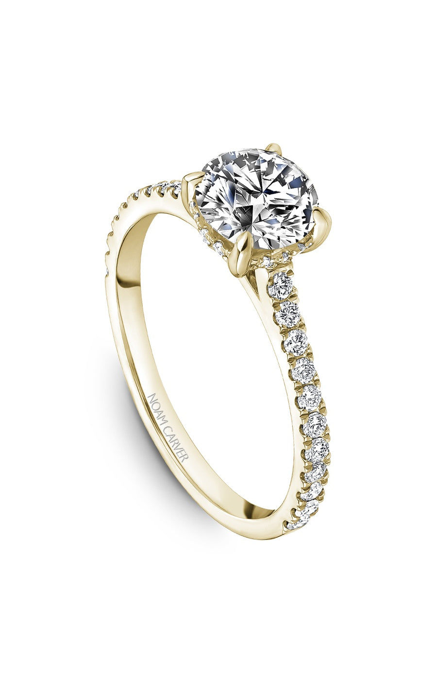 18K Yellow Gold Sidestone Round Engagement Ring