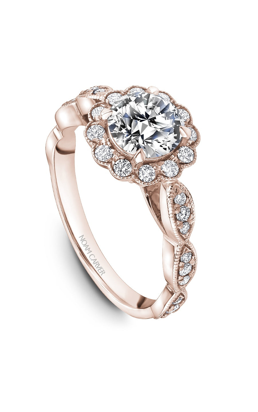 18K Rose Gold Halo Round Engagement Ring