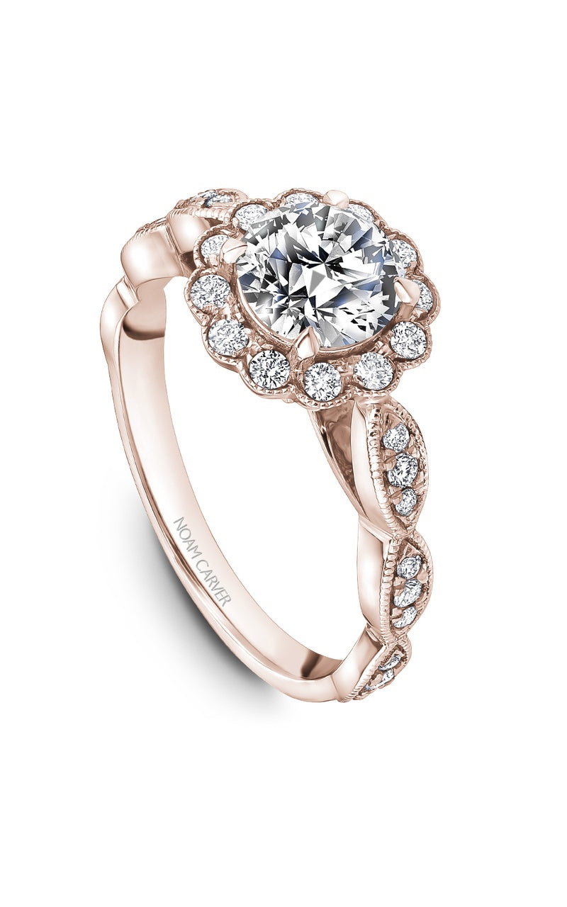18K Rose Gold Halo Round Engagement Ring