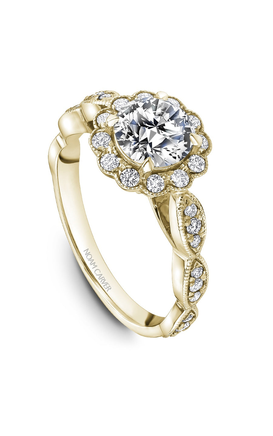 14K Yellow Gold Halo Round Engagement Ring