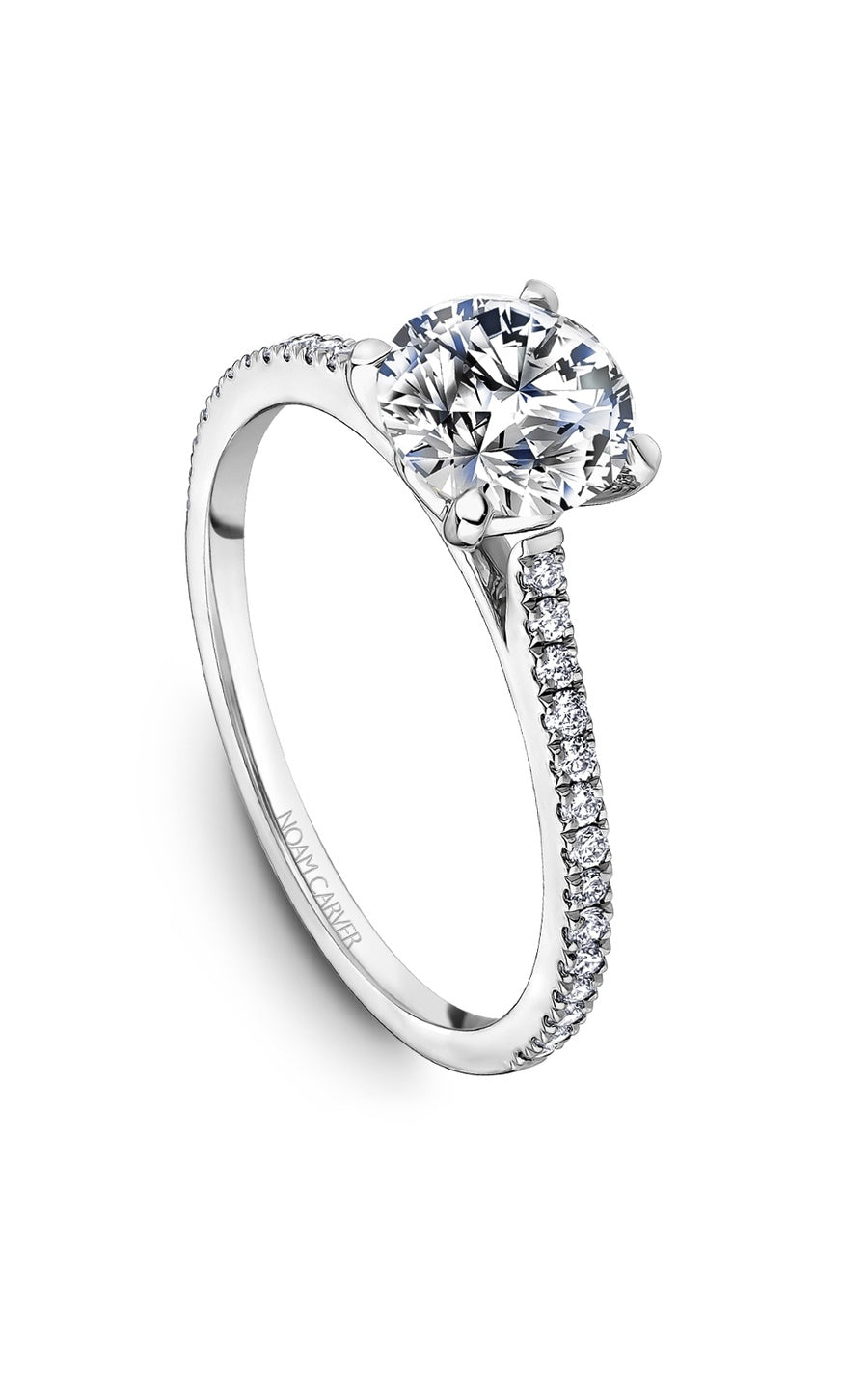18K White Gold Sidestone Round Engagement Ring