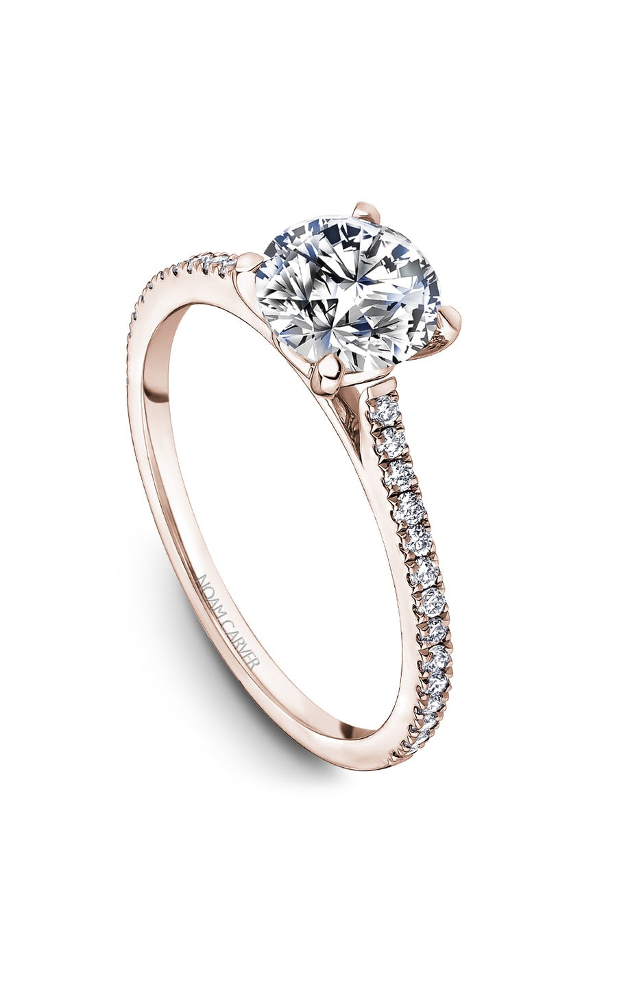14K Rose Gold Sidestone Round Engagement Ring