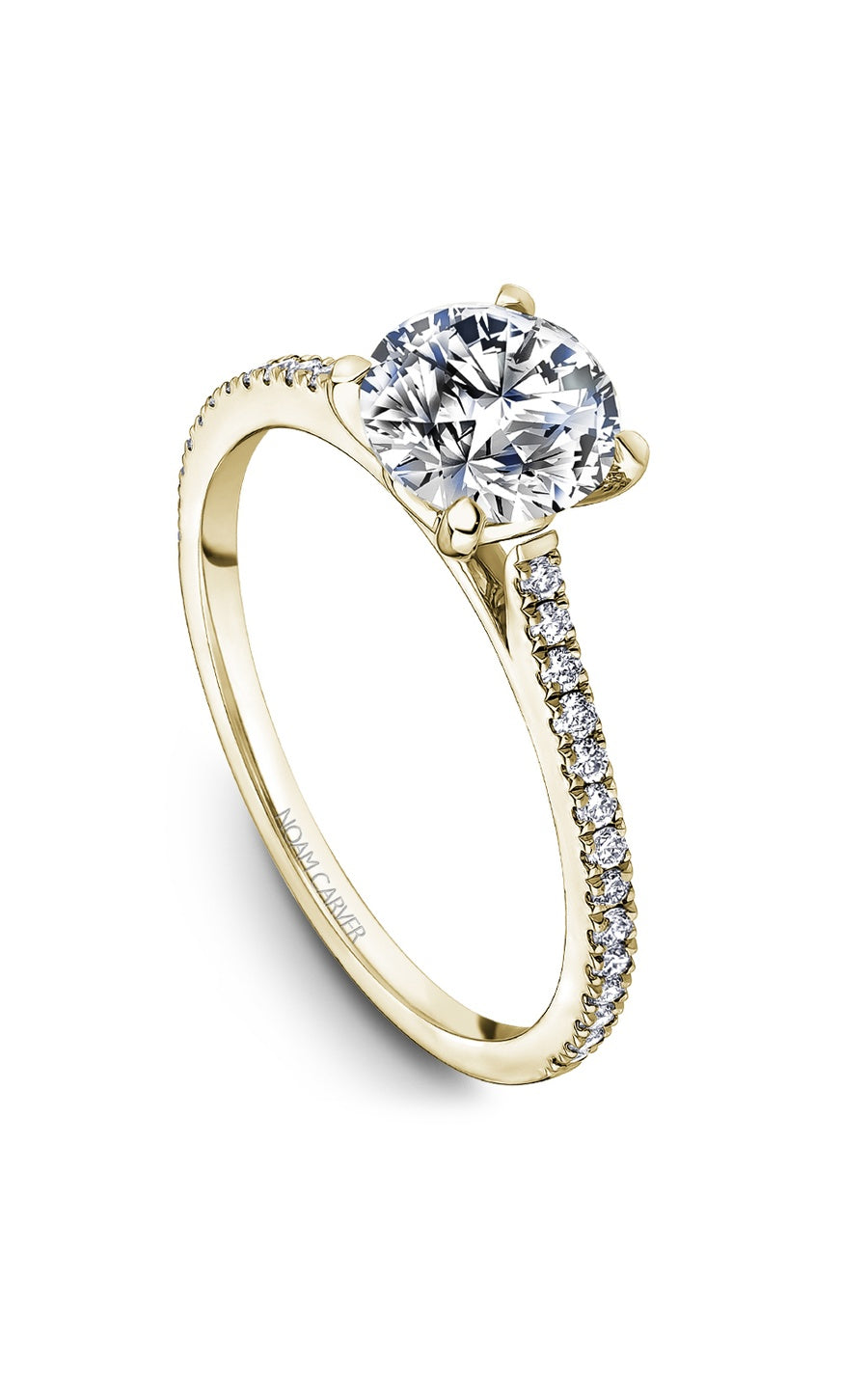 14K Yellow Gold Sidestone Round Engagement Ring