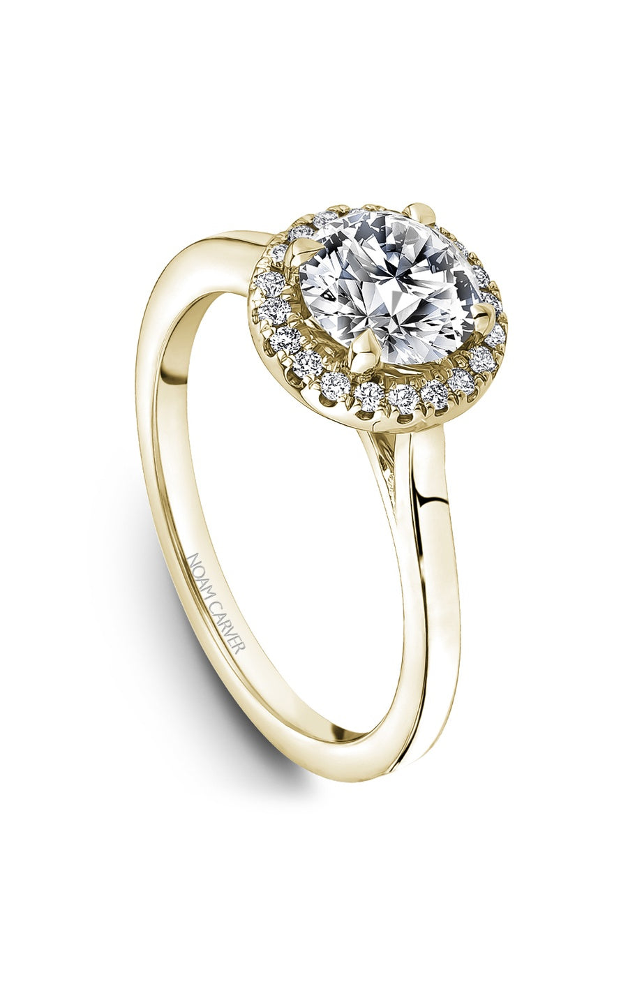 18K Yellow Gold Halo Round Engagement Ring