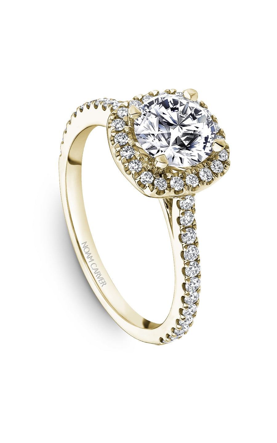 14K Yellow Gold Halo Round Engagement Ring