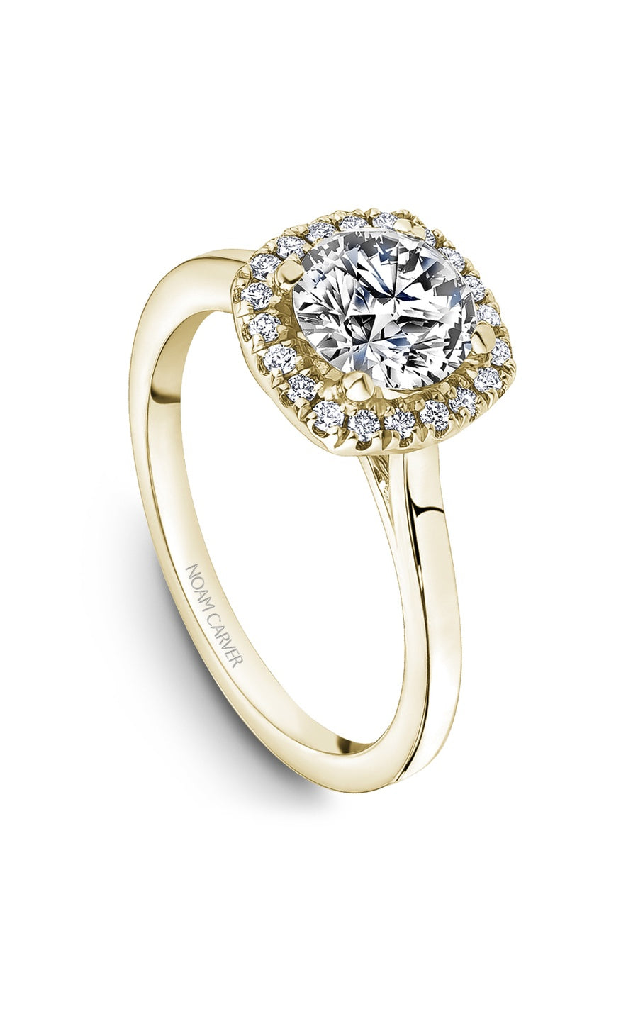 14K Yellow Gold Halo Round Engagement Ring