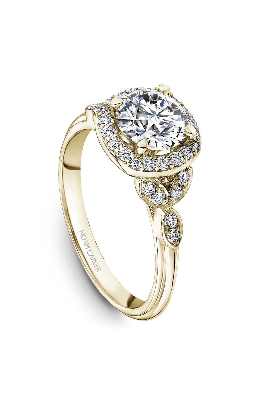 14K Yellow Gold Halo Round Engagement Ring