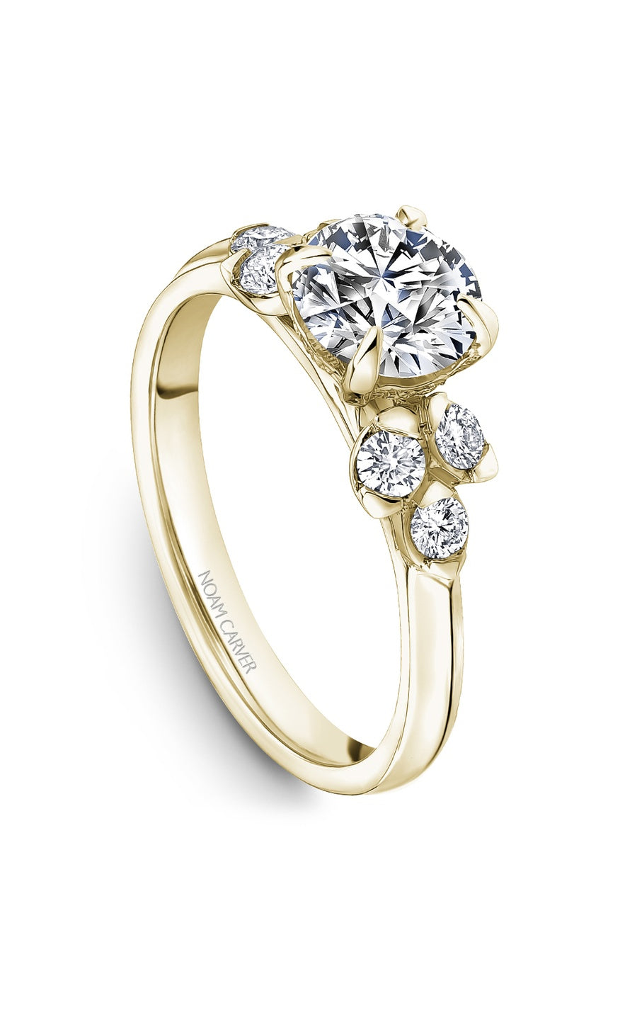 14K Yellow Gold Sidestone Round Engagement Ring