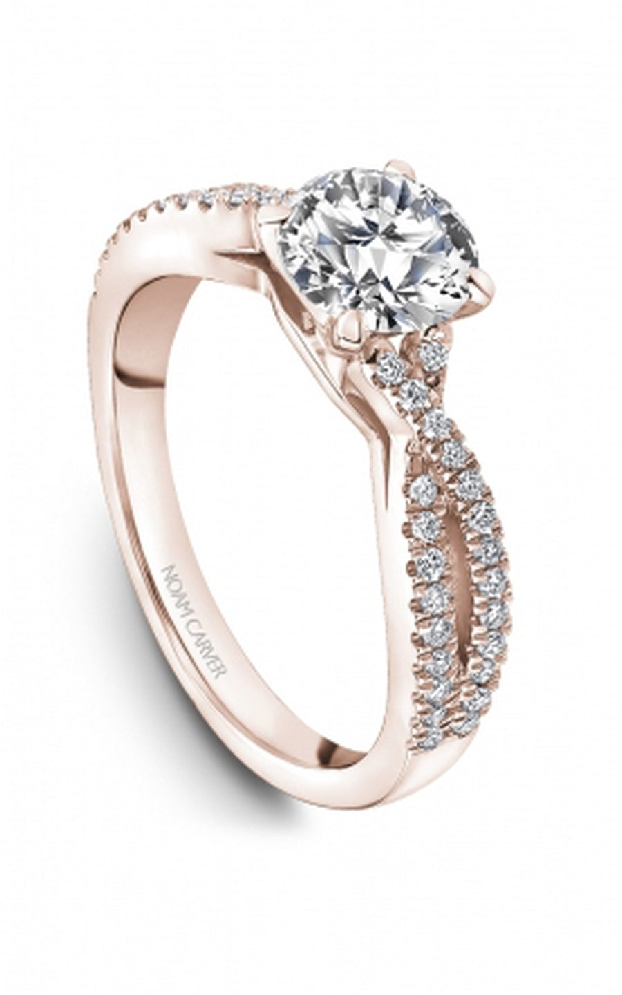 18K Rose Gold Sidestone Round Engagement Ring