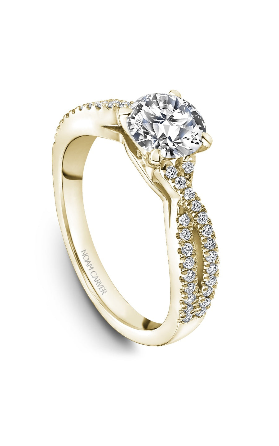 14K Yellow Gold Sidestone Round Engagement Ring