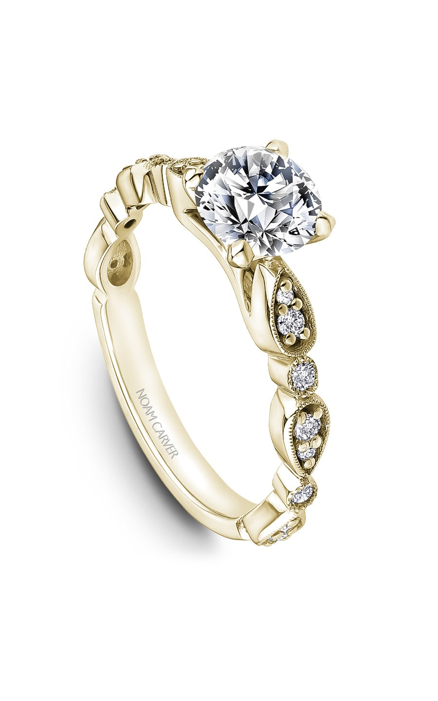 14K Yellow Gold Sidestone Round Engagement Ring