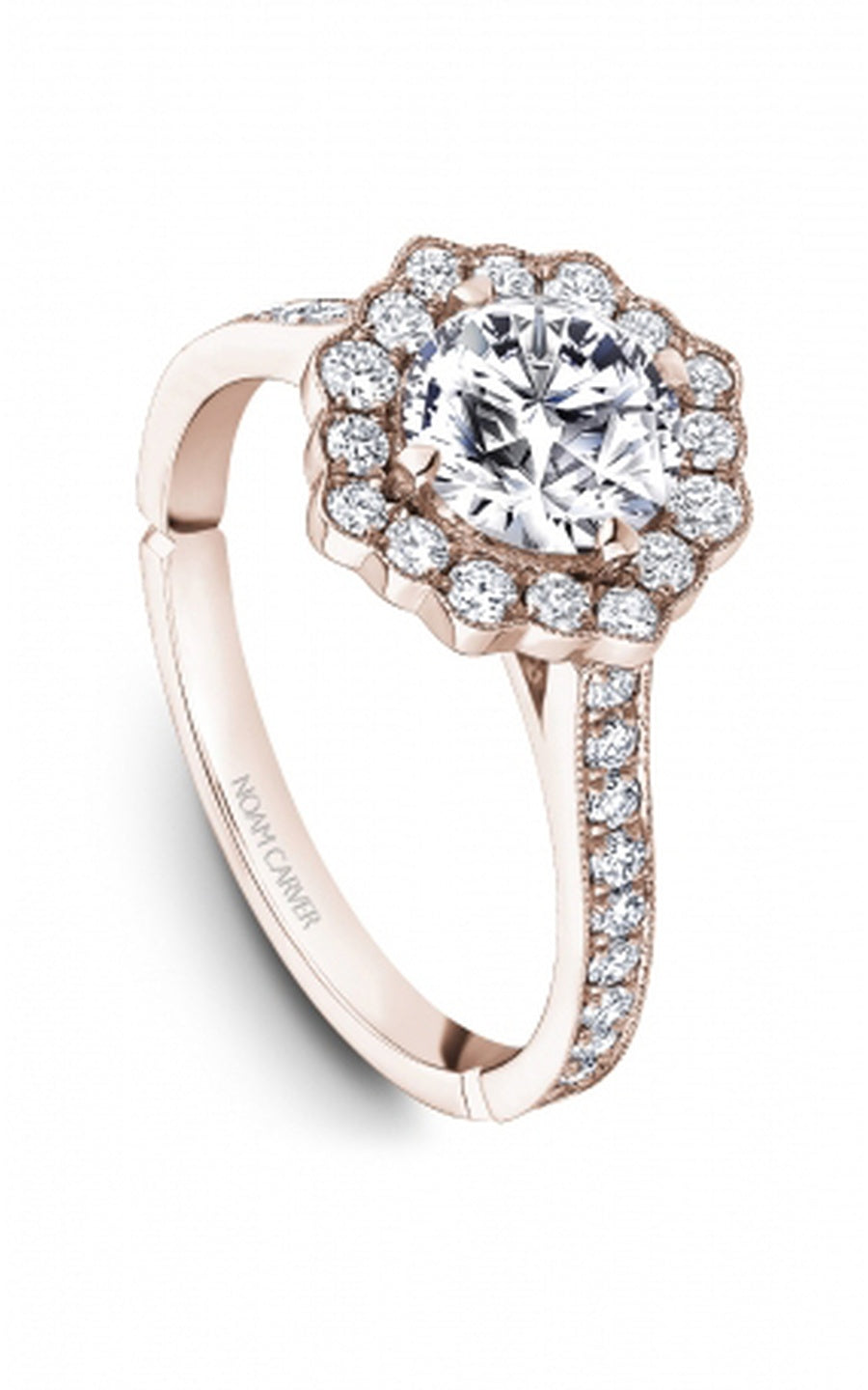 18K Rose Gold Halo Round Engagement Ring