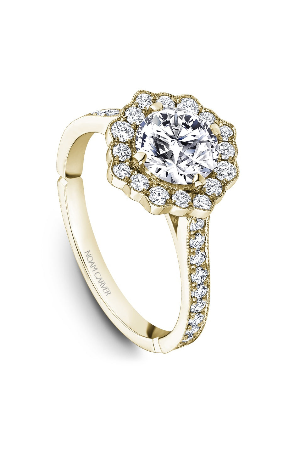 14K Yellow Gold Halo Round Engagement Ring