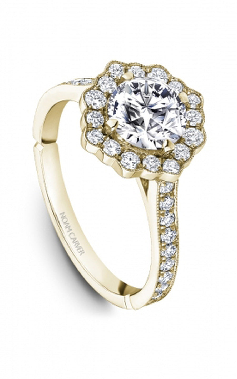 18K Yellow Gold Halo Round Engagement Ring