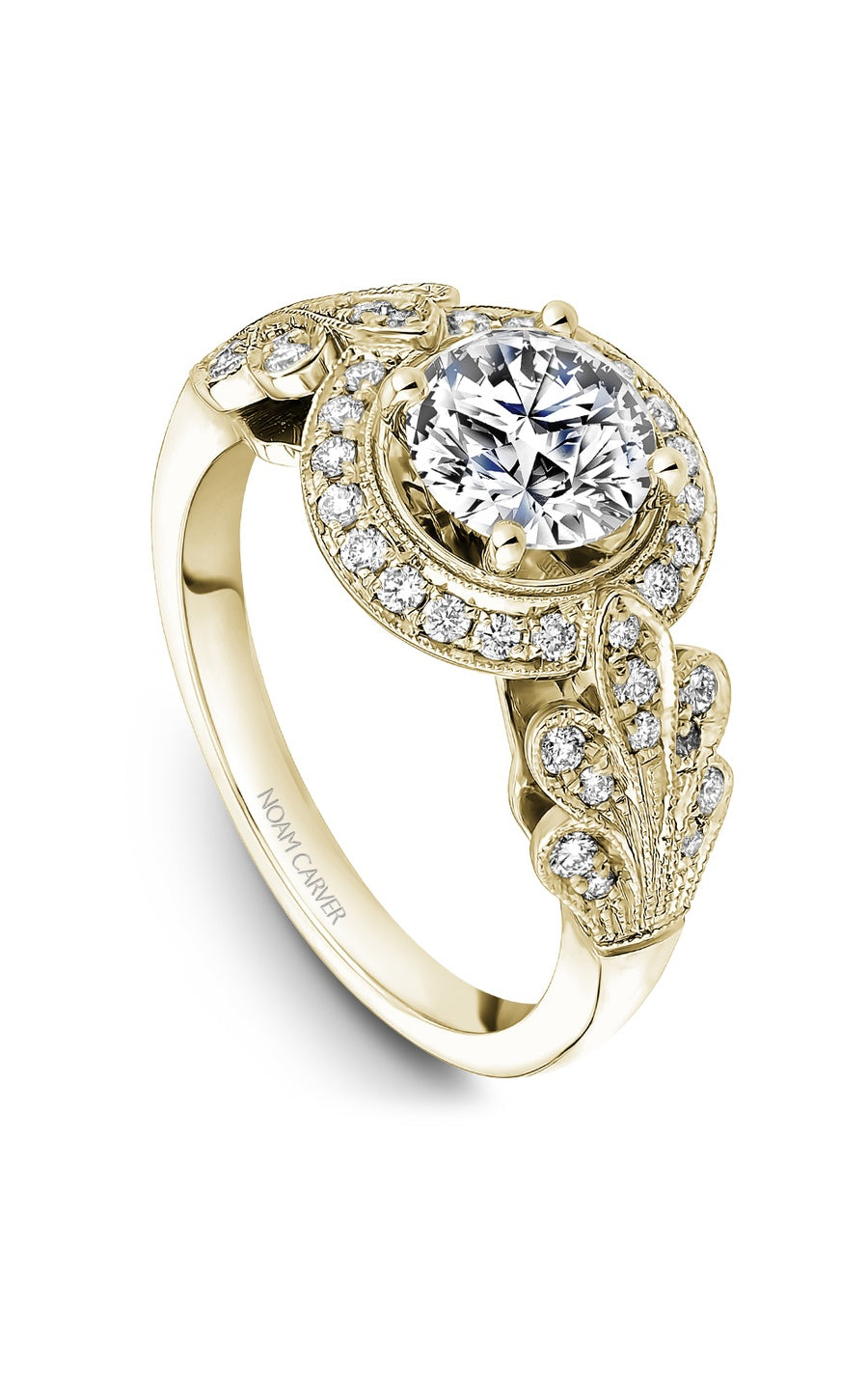 14K Yellow Gold Halo Round Engagement Ring