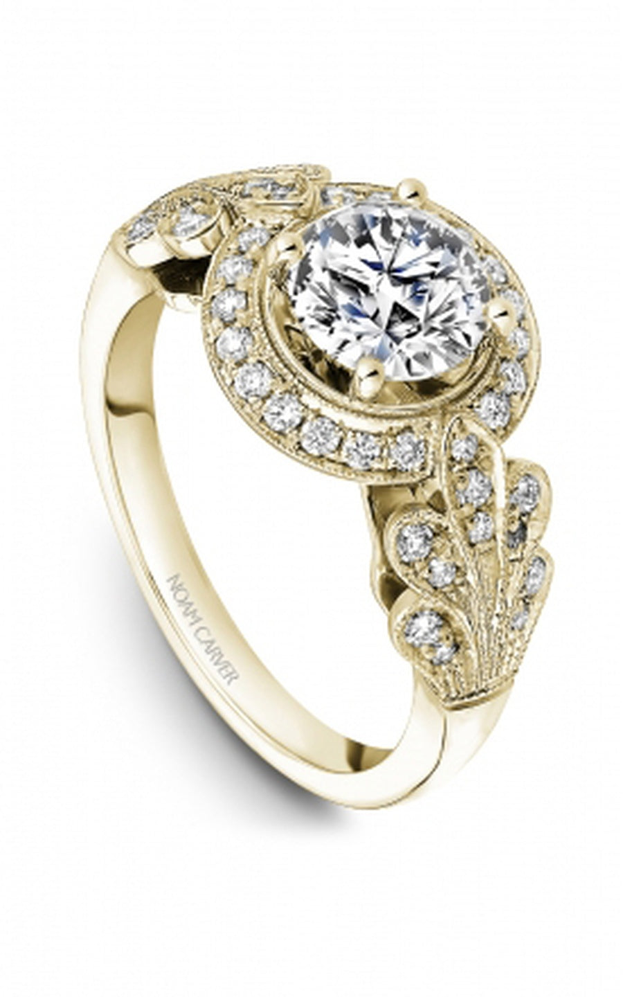 18K Yellow Gold Halo Round Engagement Ring