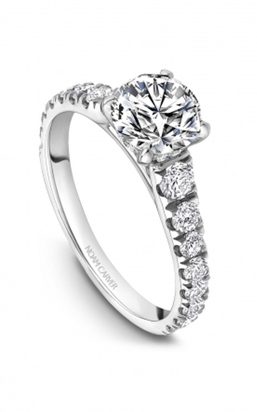 18K White Gold Sidestone Round Engagement Ring