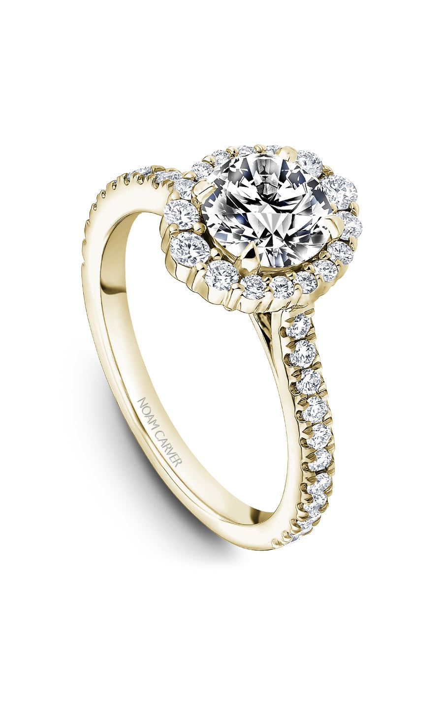 14K Yellow Gold Halo Round Engagement Ring
