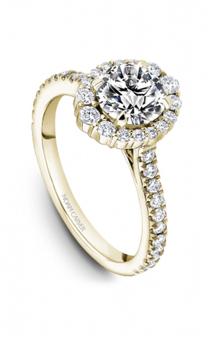 18K Yellow Gold Halo Round Engagement Ring