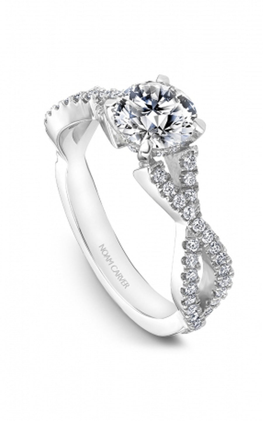 18K White Gold Sidestone Round Engagement Ring