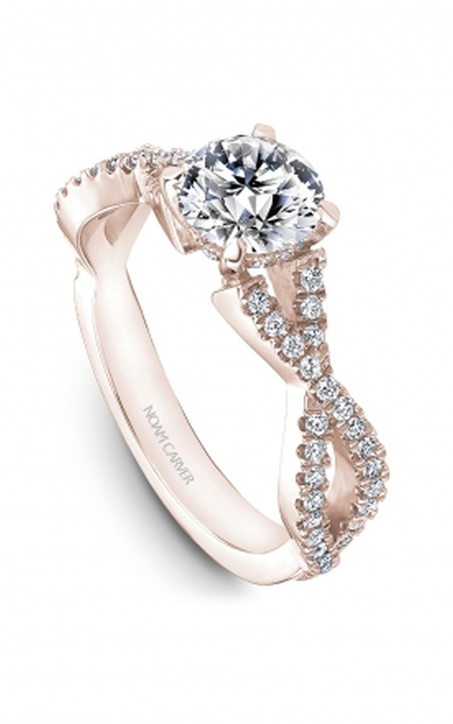 18K Rose Gold Sidestone Round Engagement Ring