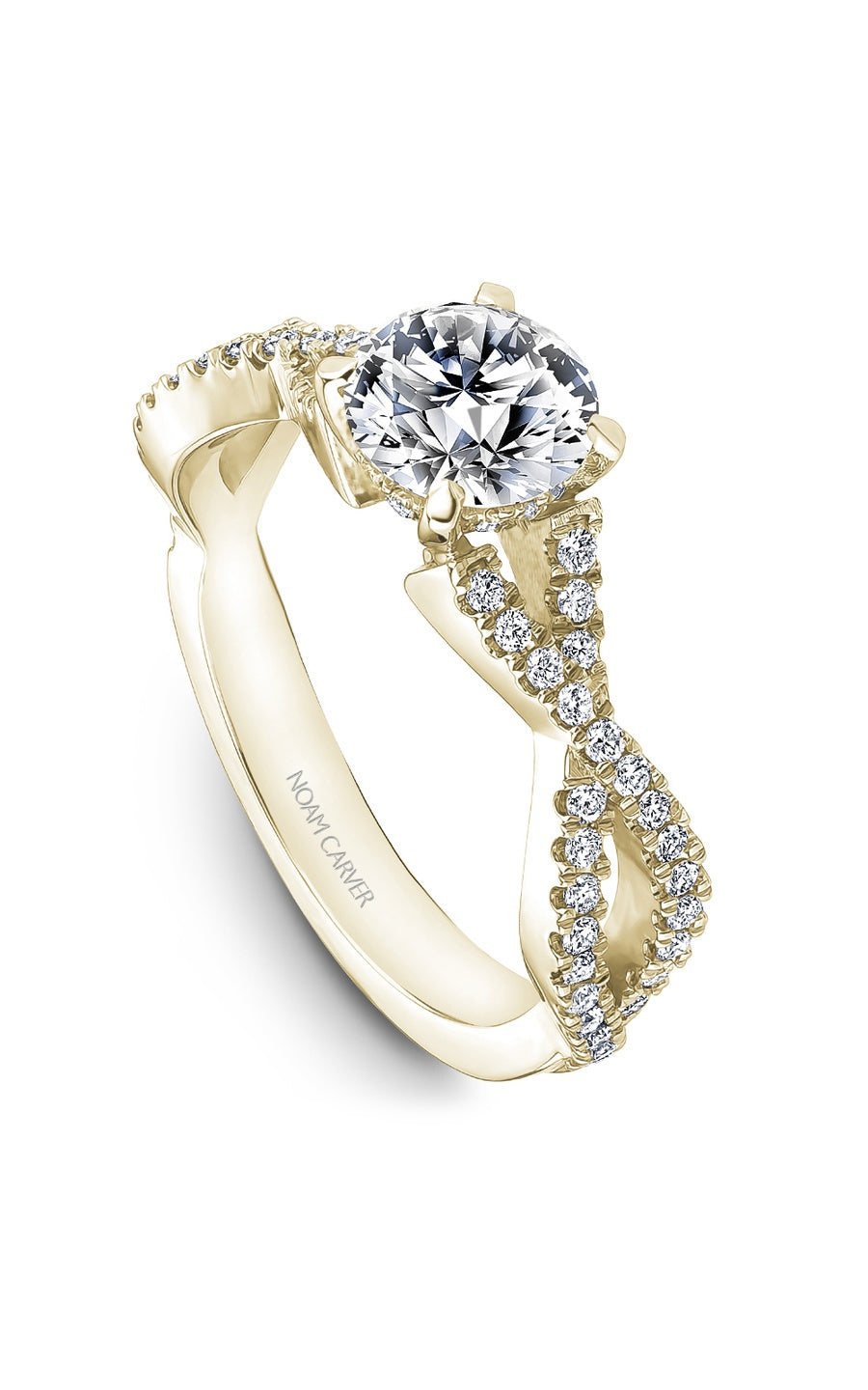 14K Yellow Gold Sidestone Round Engagement Ring