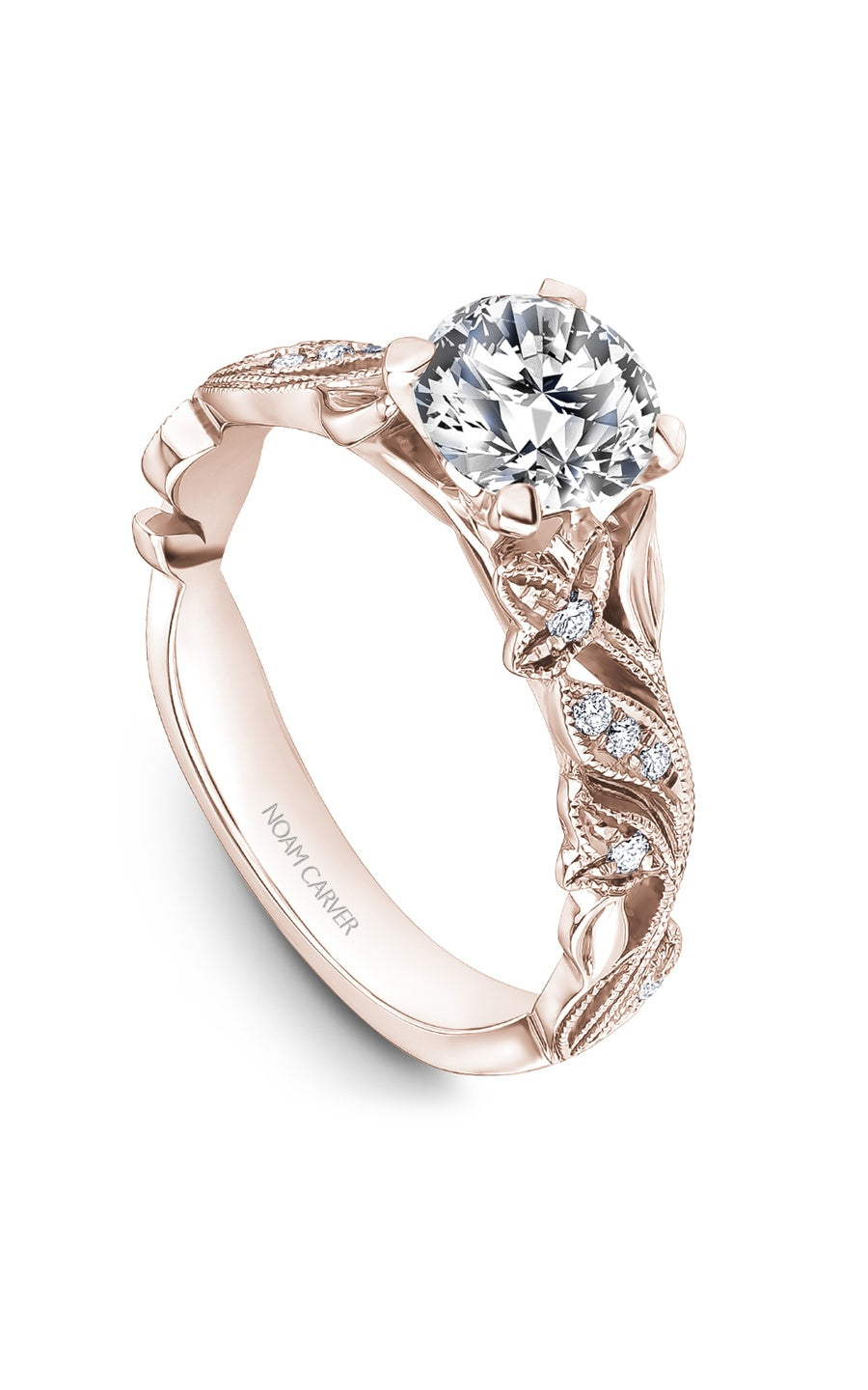 14K Rose Gold Sidestone Round Engagement Ring